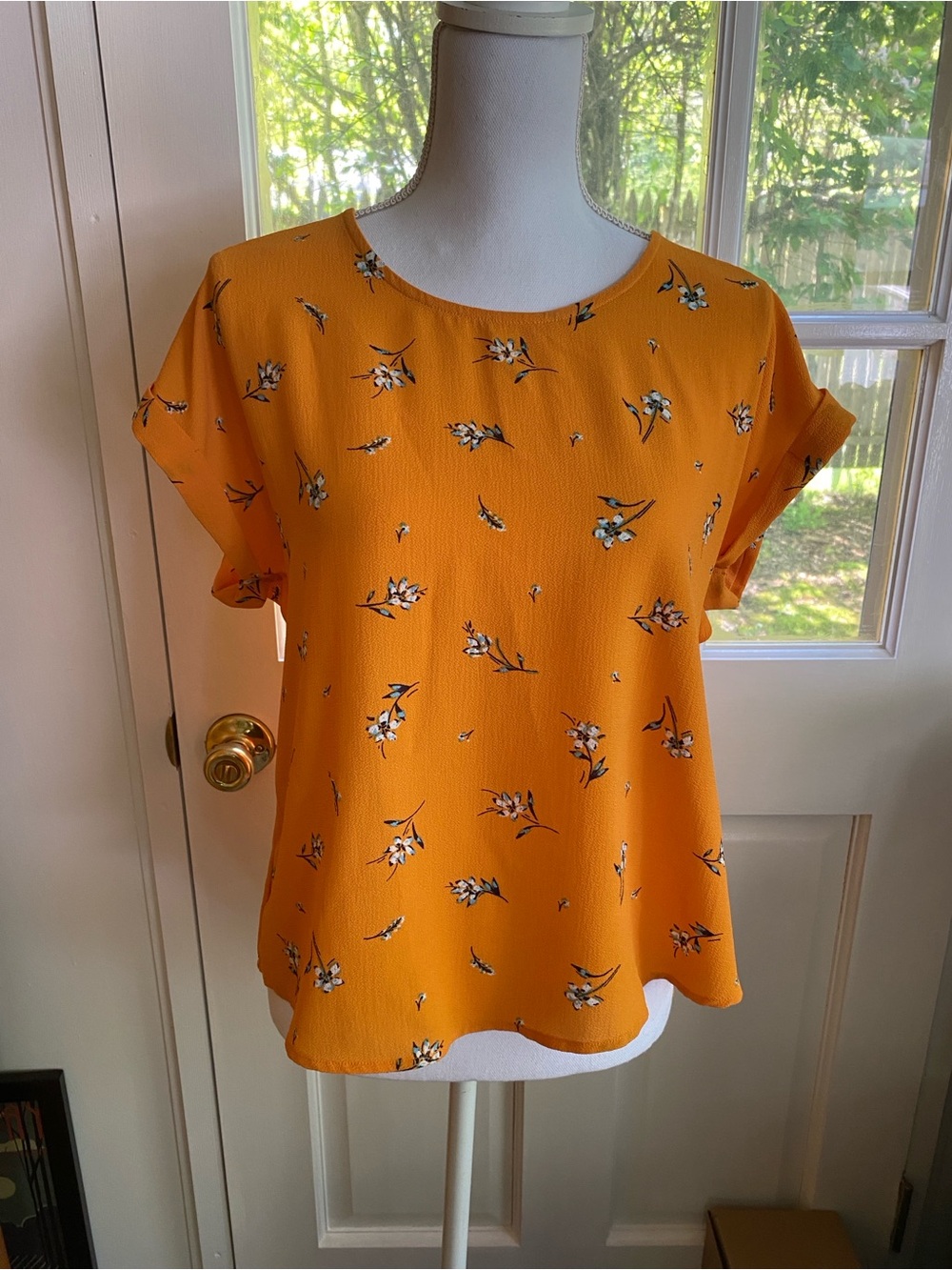 Women’s Floral Short Sleeve Blouse - Mustard Yellow